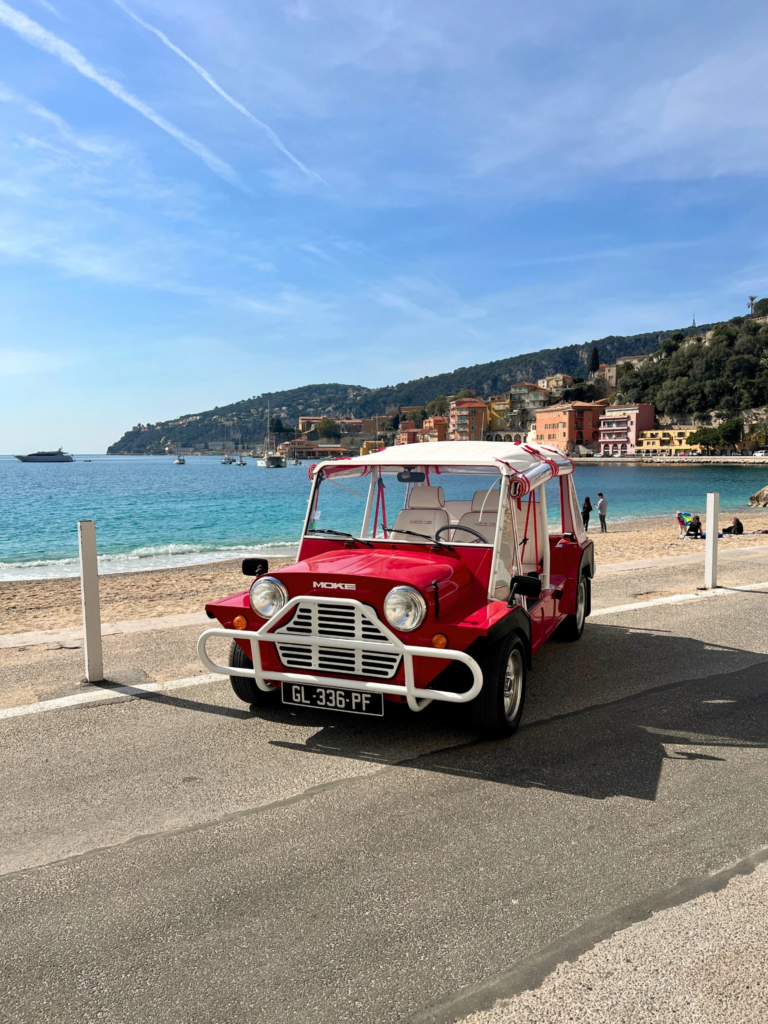 Mini Moke convertible classic fun beach car rental French Riviera.